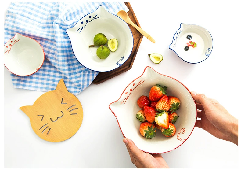 1 шт. мультяшная Китти керамическая обеденная миска ручная роспись кошка Фарфоровая чашка для риса лапша миска для десерта миска посуда