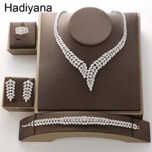 Hadiyana2018 роскошный свадебный комплект ювелирных изделий для помолвки, блестящий циркон, ожерелье, серьги, браслет, кольцо, наборы для женщин TZ8088