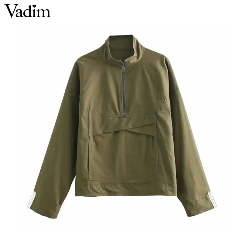 

Vadim women solid loose jacket coat pocket zipper long sleeve pullover female casual outerwear fashion tops CA350