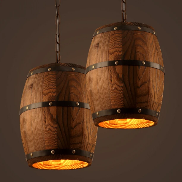 Loft Industrial Retro Wooden Bucket Pendant Lamp Personality Creative Bar Cafe Restaurant Pendant Light Free Shipping