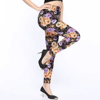 

Hot Sale 2019 Spring and Autumn Flowers Printing High Waist Leggings Pant Casual Women Print Elasticity Fitness Leggins Female