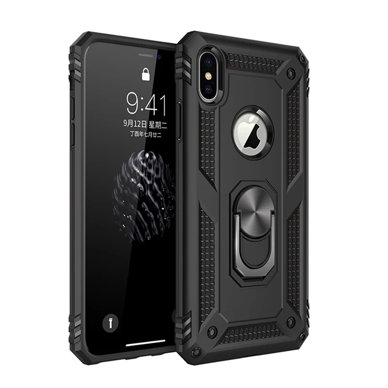 Shockproof Armor Case For iPhone 7 8 Plus Full Cover Protective Vehicle adsorption Phone X XR with holder Cases |