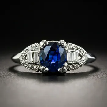 

Simple Classic Design 6x8MM Sapphire Gemstone Rings For Women Tiny 925 Sterling Silver Ring Party Engagement Anniversary Gifts