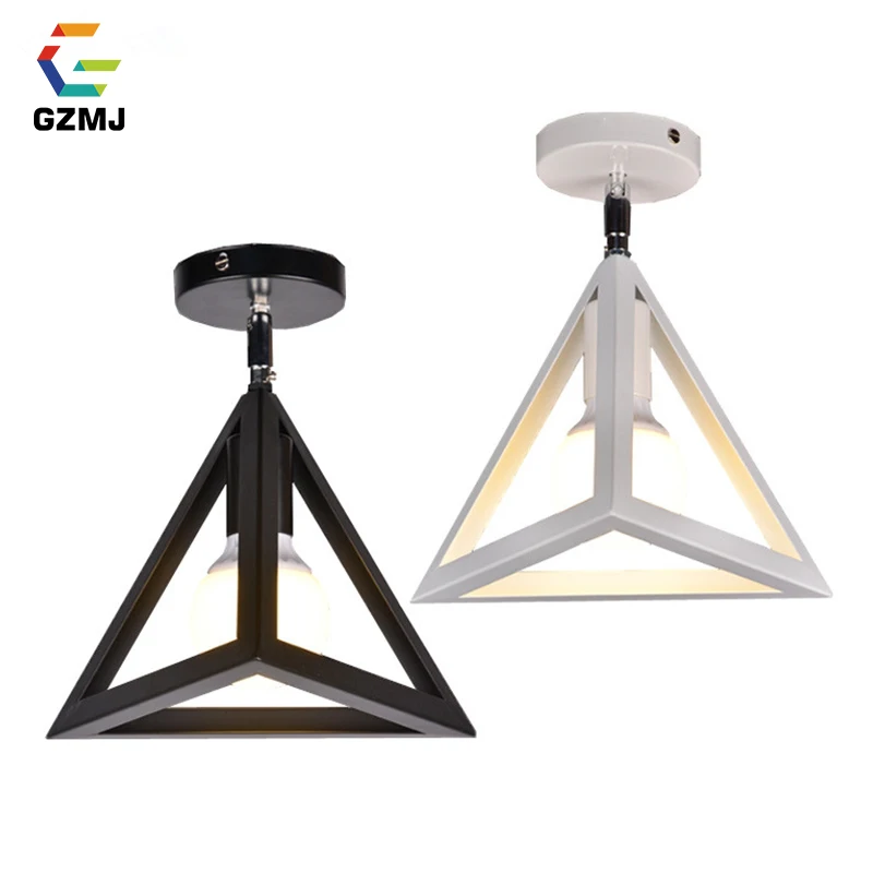 

GZMJ Modern Iron LED Ceiling Lights 110-240V Black/White Triangular Ceiling Lamp Dining Living Room Bedroom E27 Loft Lamps