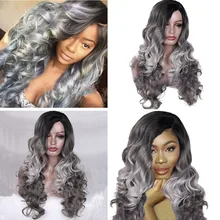 New Fashion Popular Sexy Women Girl Gradient Gray Party Wigs Long Curly Hair Mixed Colors Synthetic Wig Gift Dropshipping New Fashion Popular Sexy Women Girl Gradient Gray Party Wigs Long Curly Hair Mixed Colors Synthetic Wig Gift Dropshipping