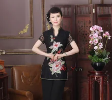 Verano sexy negro mujer de encaje bordado camisa tradicional china clothing flor blusas tops tamaño ml xl xxl xxxl td9-2