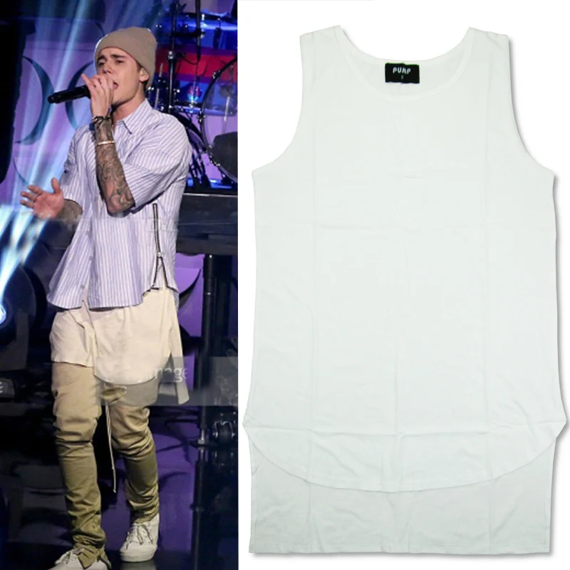 

2017 latest TOPS justin bieber men's Tank Tops hiphop extended cotton vest Black white Hip Hop