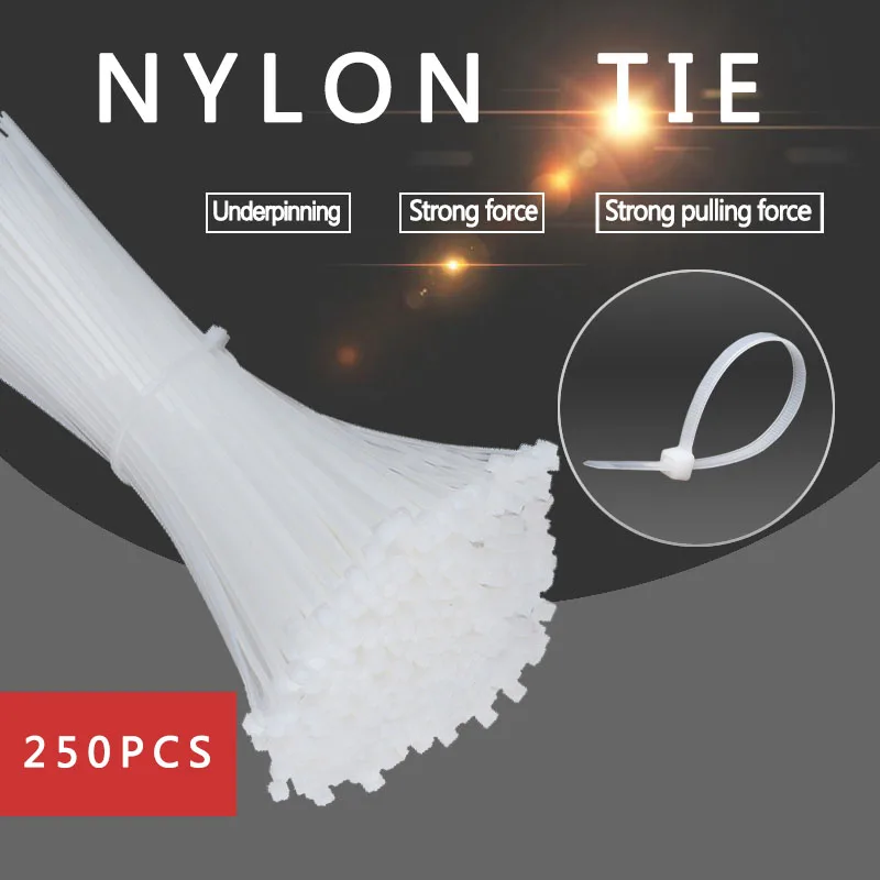 

250pcs 3*60/80/100/120/150mm Fixed plastic strapping self-locking nylon cable tie belt Strapping Straps For Wires