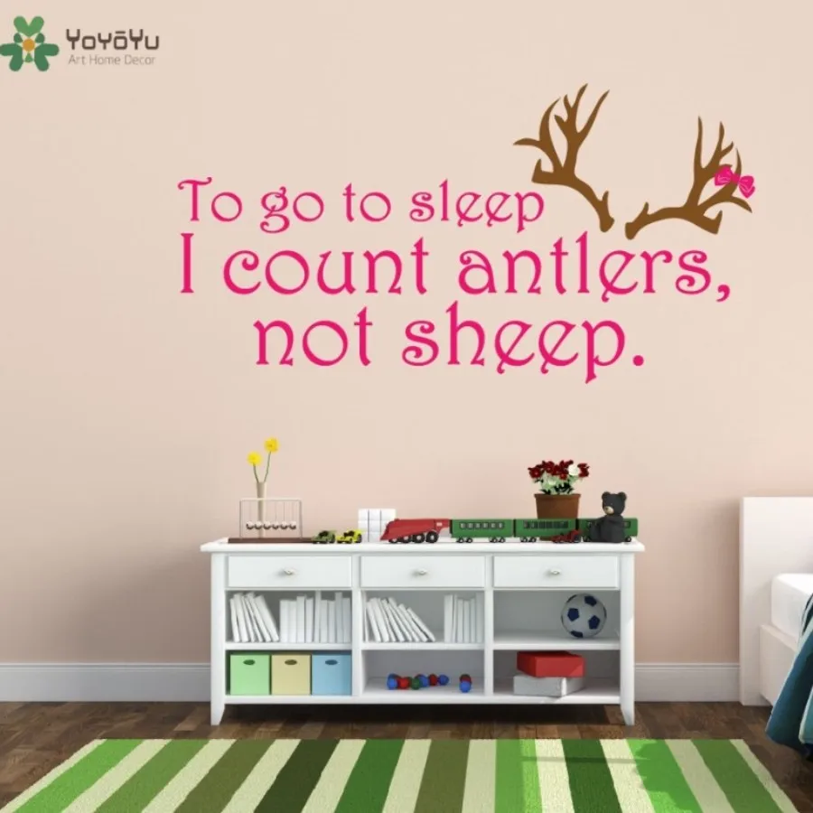 Wall Decal Vinyl Sticker Quote To Go Sleep I Count Antlers Not Sheep Nursery Decoration Kids Girl Boy Bedroom WW-391 | Дом и сад