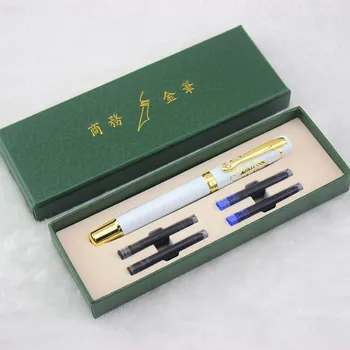 

High Quality Fountain Pen DIKA WEN 0.5mm Nib Student Writing Ink Pens White gold carving luxury Writing Pen School Supplies
