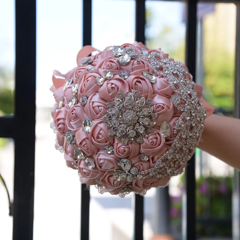 JaneVini Роскошная атласная роза ручной работы свадебные букеты со стразами Свадебные цветы Ramo Novia Flor искусственные