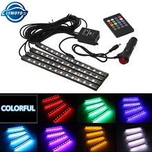 Автомобильный стиль беспроводной пульт дистанционного управления/музыка/Голосовое управление Интерьер пол ноги украшение свет сигарета светодиодная Атмосфера RGB неоновая лампа