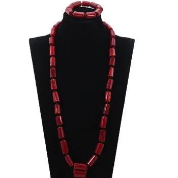 

High Quality Men Coral Beads Necklace Bracelet Set 30 inches Nigerian Wedding Groom Jewelry Set Free Shipping CG026