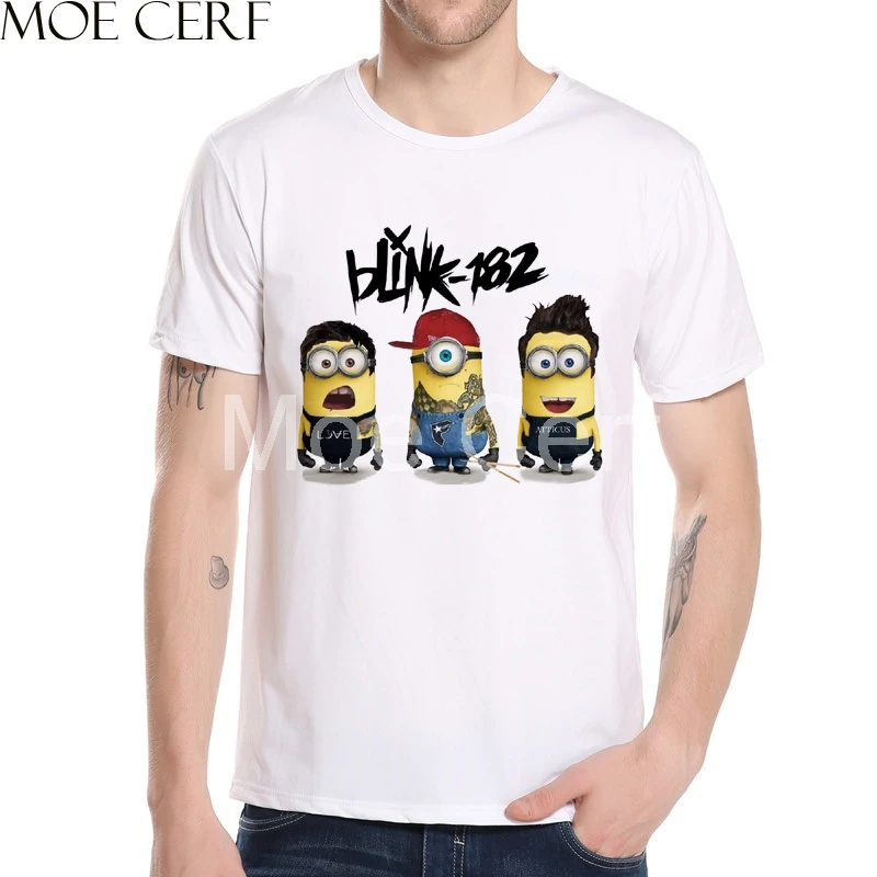 MOE CERF New Punk Minion Blink 182 Cool Print T-Shirt Summer Funny Short Sleeve Men Brand Clothing Hipster Tee L9-O-178