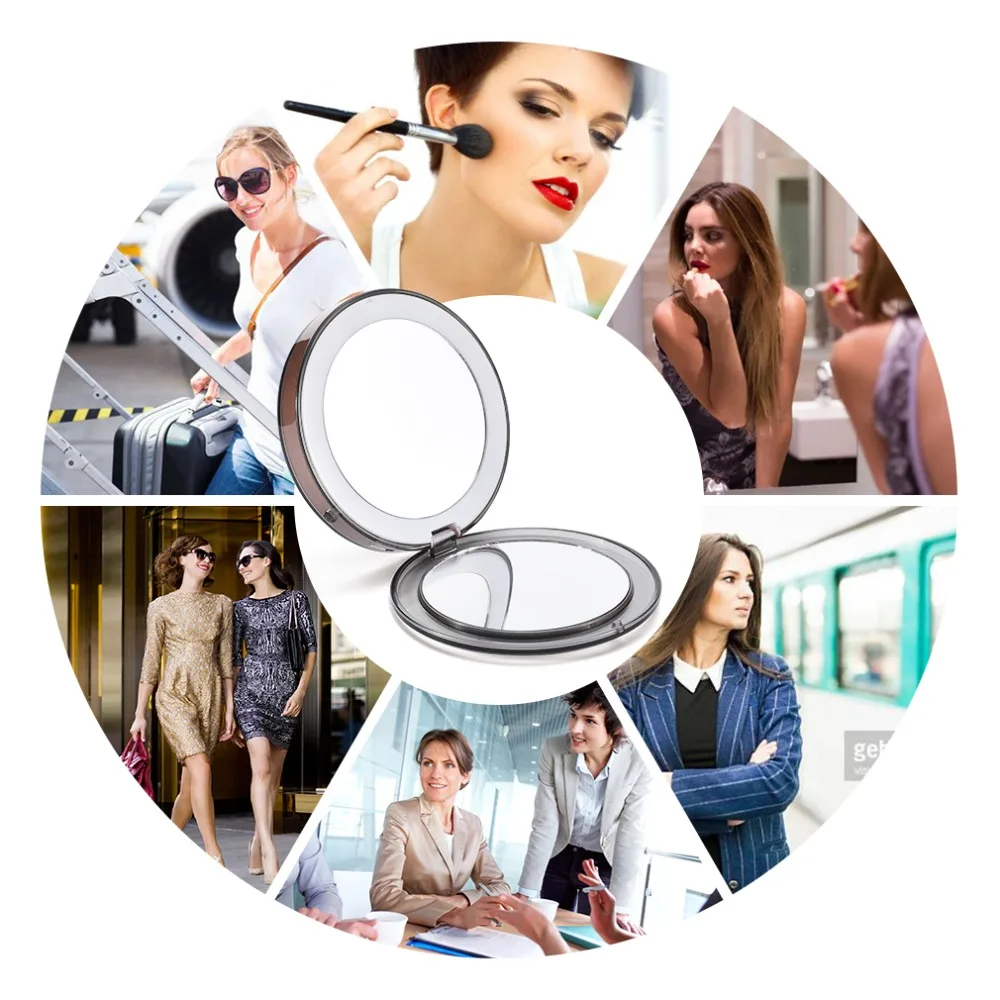 

LED makeup mirror folding pocket mirror 1x / 3x adjustable induction travel mirror dressing light makeup mirror