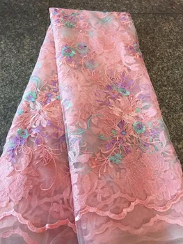 

Pink African Lace Fabric 2017 French Net Lace new 3 d flowers fabric 5yard High Quality African Tulle Embroidered Lace Fabric