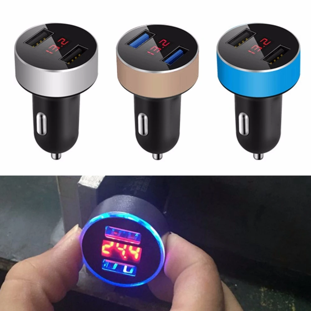 

Dual USB Port Digital Red LED Voltage Current Display Car Charger For Phone