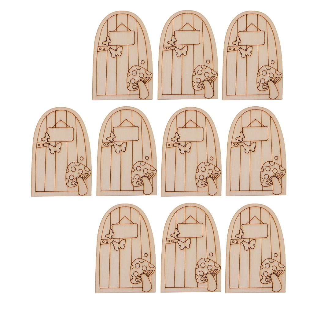 Set of 10 Small Mini Cut Wooden Fairy Elf Doors Unpainted 10cm Tall