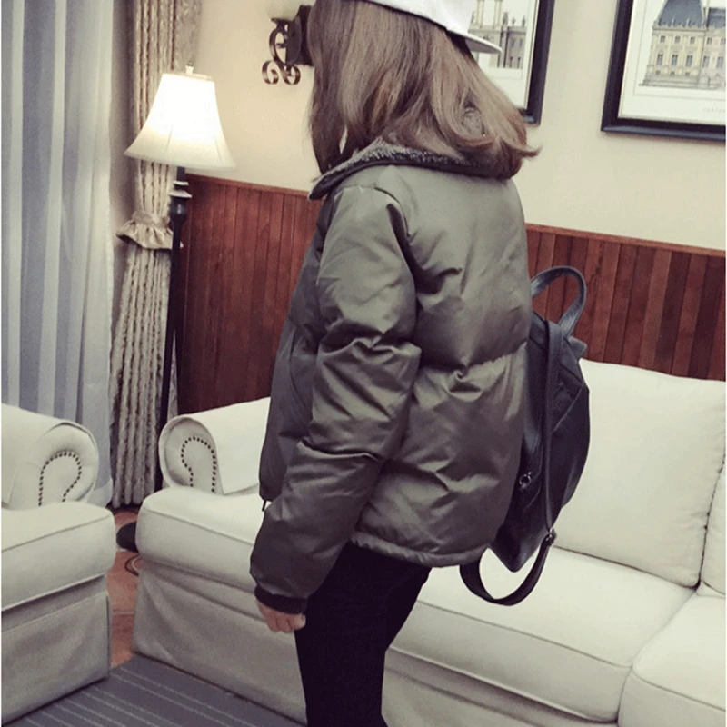 Lambswool Neck Winter Jacket Women Padded 2019 New Casual Loose Black Coats Ladies Warm Parkas Zipper Outerwear