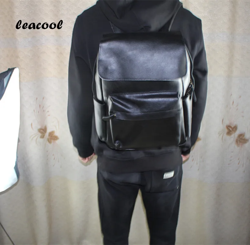 100 Genuine Leather Italy Brand 15inch Men Fashion Backpack Male