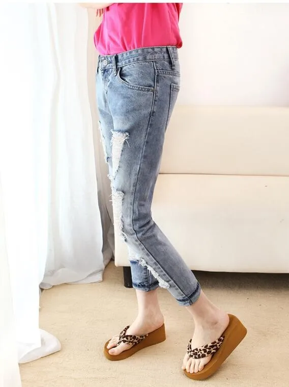 Дешевая новинка осень зима горячая распродажа модные повседневные рваные джинсы для женщин TX1013