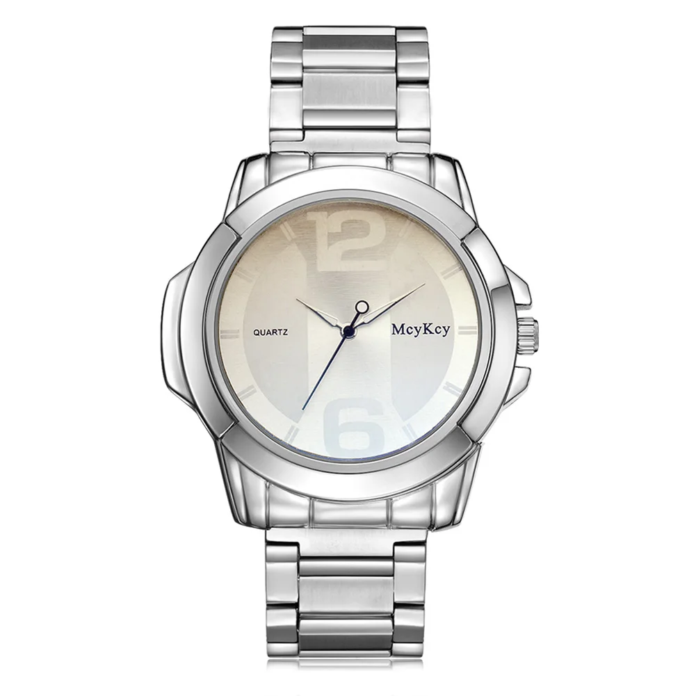 

New Business MenTwo Big Number Simple with English Letter Solid Color Business Meeting Man Round Plate Steel Belt Geneva Watch