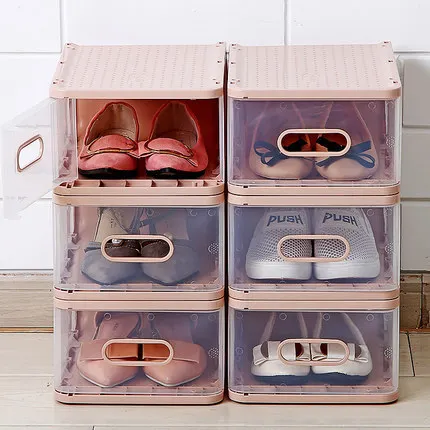 4 шт. Экологичная для обуви Коробка Для Хранения Чехол прозрачная прямоугольная пластиковая коробка для хранения прямоугольник PP органайзер для обуви утолщенная коробка для обуви - Цвет: Оранжевый