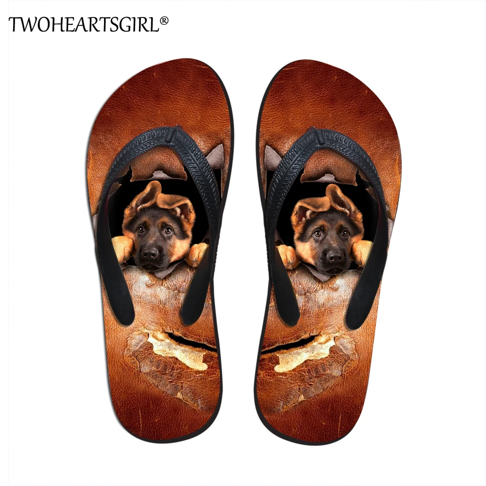Twoheartsgirl German Shepherd Dog Pattern Men Flip Flop Summer Casual