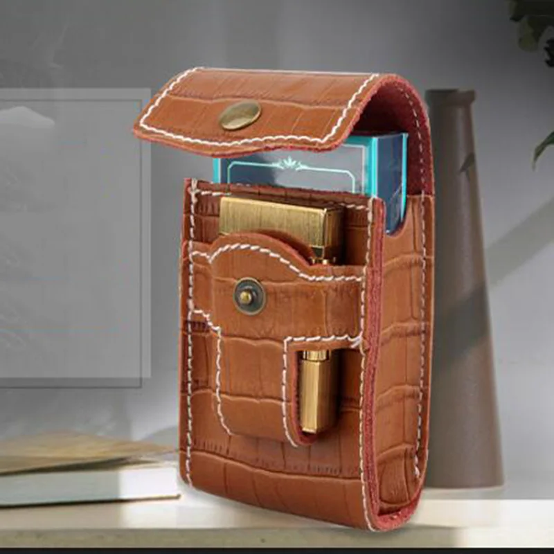 

Luxury First Layer Cowhide Genuine Leather Cigarette Case Waist Pack Bag Holding Cigars Lighters Cards Smoke Tools Men Supplies