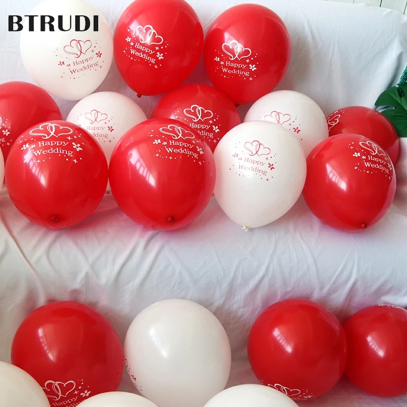BTRUDI 10 шт./лот Счастливая свадьба Печатный латексный шар белый и красный 12 дюймов