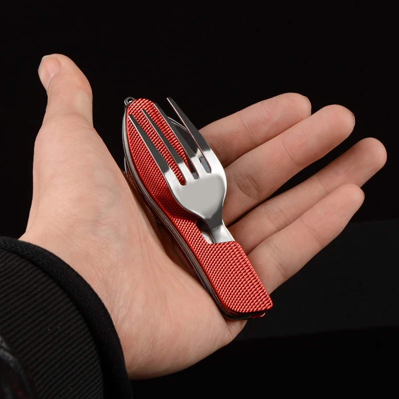Vajilla para exteriores, vajilla de Camping, cubiertos de viaje, cuchara plegable, tenedor, juego de cuchillos de viaje, senderismo, acero inoxidable, varios bolsillos, utensilios de cocina para Picnic Vajilla para exteriores, vajilla de Camping, cubiertos de viaje, cuchara plegable, tenedor, juego de cuchillos de viaje, senderismo, acero inoxidable, varios bolsillos, utensilios de cocina para Picnic