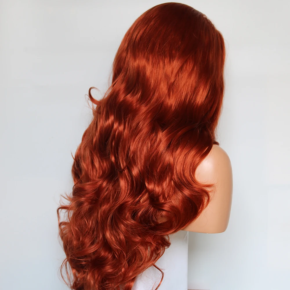 Фэнтези красота Модные женские медь Красный Кружева передние парики синтетический бесклеевой длинные волнистые часть половина