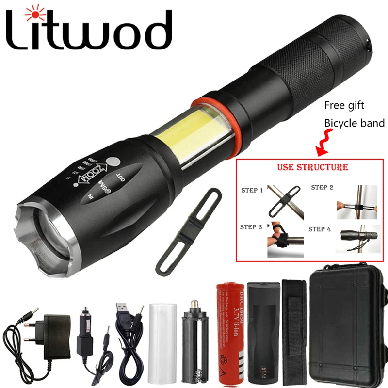 

Litwod Z50 CREE XML L2 1005A Led flashlight torch 8000LM Multifunction COB design flash light tail magnet design camping lantern