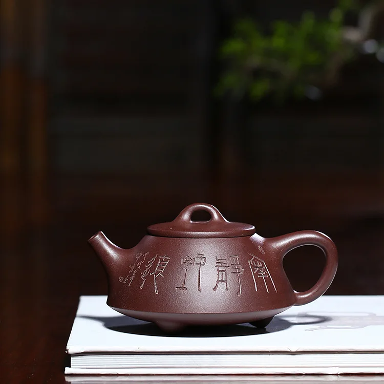 

Dark-red Enameled Pottery Teapot Full Manual Raw Ore Purple Mud Flat Stone Ladle Famous Jia Yi Fang Kung Fu Tea Have Teapot