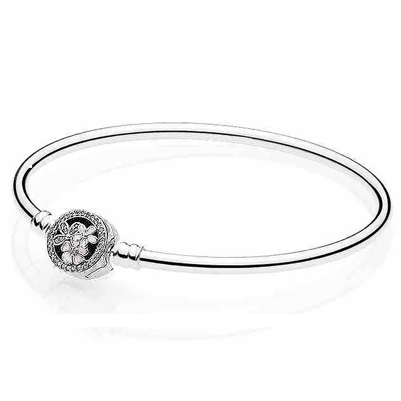 

New 925 Sterling Silver Bangle Poetic Blooms Clasp Snake Chain Bracelet Bangle Fit Women Bead Charm DIY Jewelry