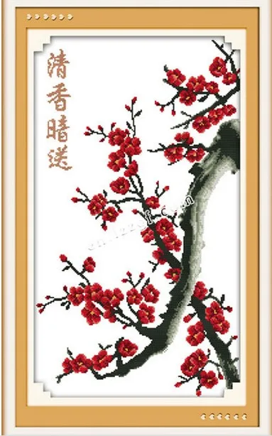Faint scent cross stitch kit Chinese plum flower count pre-printed hand embroidery DIY handmade needlework supplies bag | Дом и сад