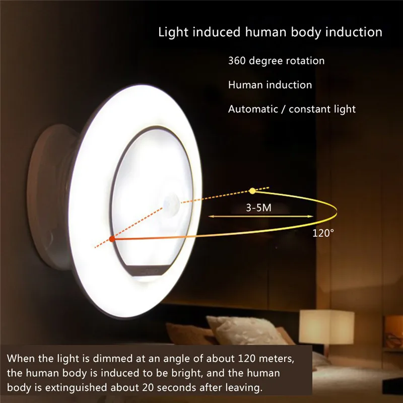

2018 Smart and novelty night light 360 degree rotating motion sensor night lamp for baby bedroom table lamp