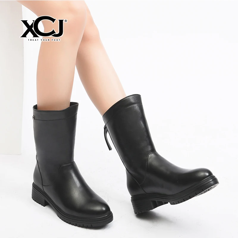 

Women Genuine Leather Boots Mid Calf Boots Women Winter Shoes Natural Wool Boots Brand Women Shoes With Platform 42 43 XCJ