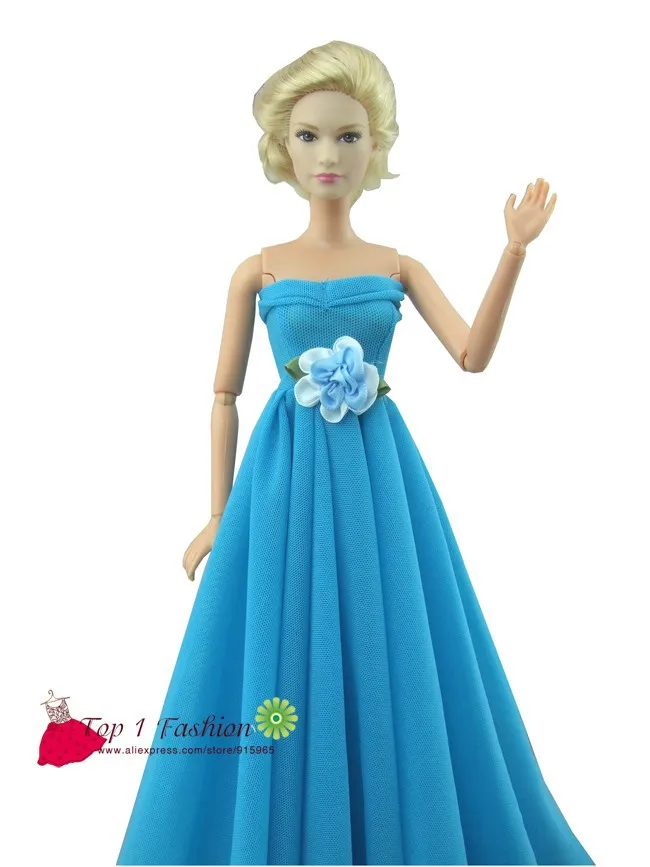 Небесно-голубое элегантное вечернее свадебное платье для куклы Барби, Золушки, Эльзы, голубое свадебное платье