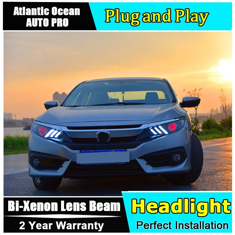 2016 2017 2018 for Honda Civic LED Headlights For Honda Civic head lamps Lens Double Beam H7 HID