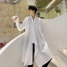 MIXCUBIC осень британский стиль неправильный дизайн рубашки мужские длинные секционные повседневные свободные талии Tether рубашки для мужчин, размер s-xl