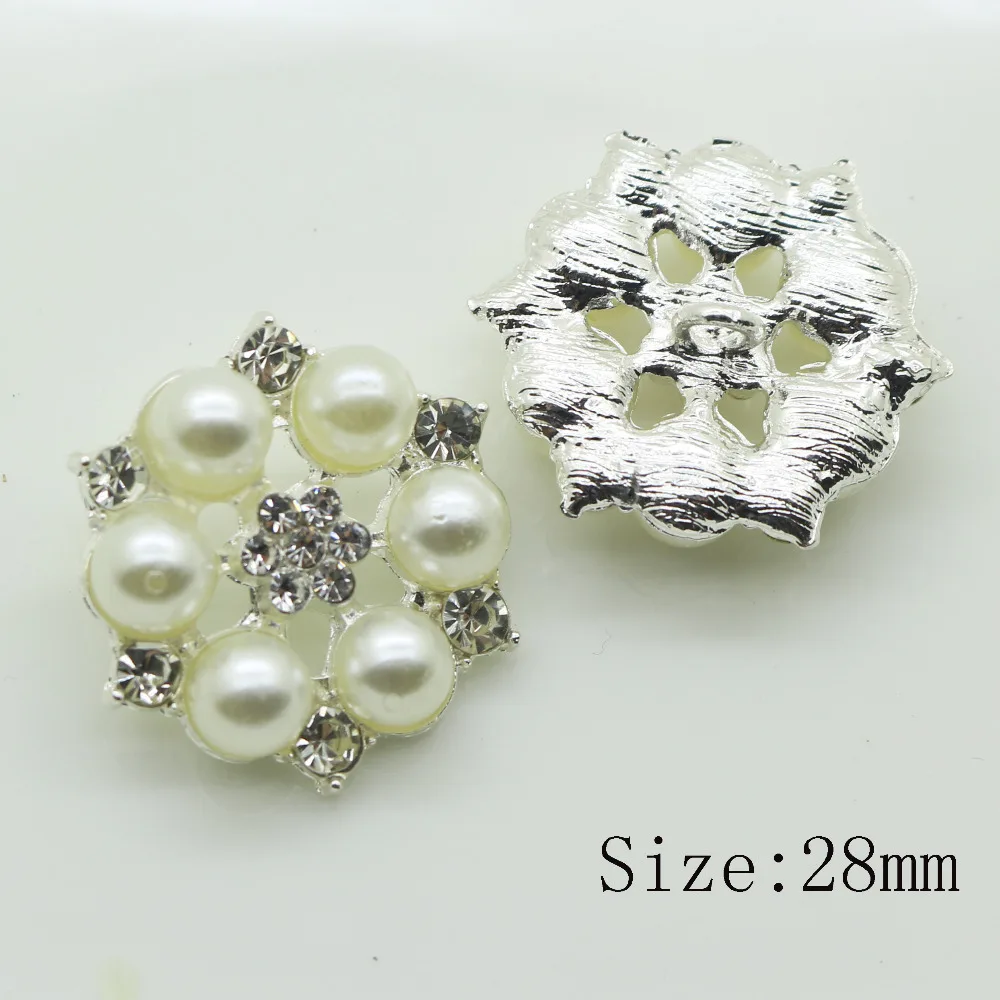 

New 10pc 28mm sewing Pearl buttons metal Flower center for handmade flower Silver rhinestone button DIY Fashion decorativos