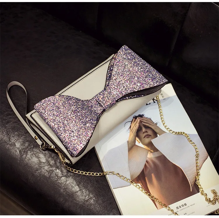 Fashion Bow Women clutch Sparkling luxury lady evening bags chain messenger bag for female Shoulder bag Women's Clutches  (9)