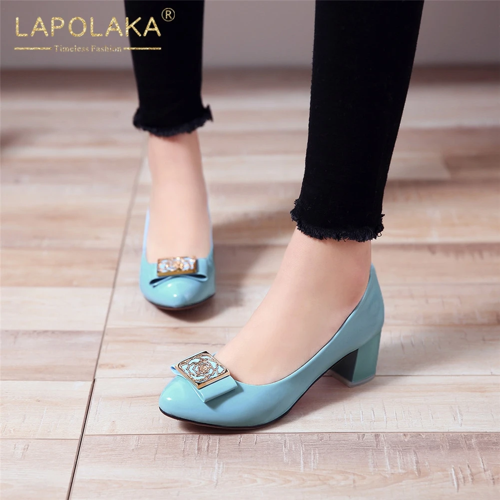 

Lapolaka New Arrivals Plus Size 33-45 Hot Sale Square Heels Pumps Woman Shoes Slip On Blue Pink Shoes Woman Pumps Female