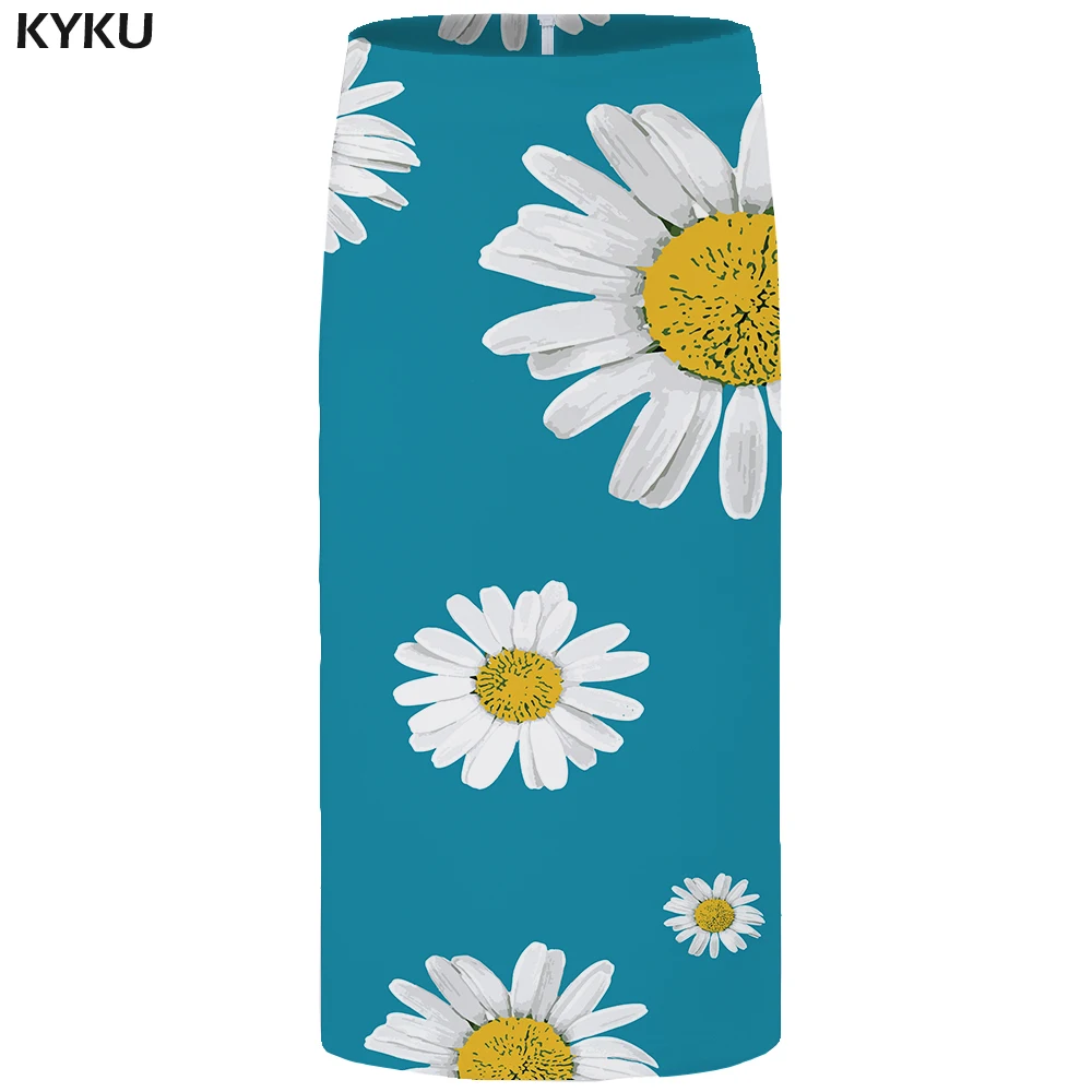 

KYKU Flower Skirts Women Blue Pencil Skirt Vintage Party Sundresses Beautiful Casual Floral Anime Ladies Skirts Womens 2018 New