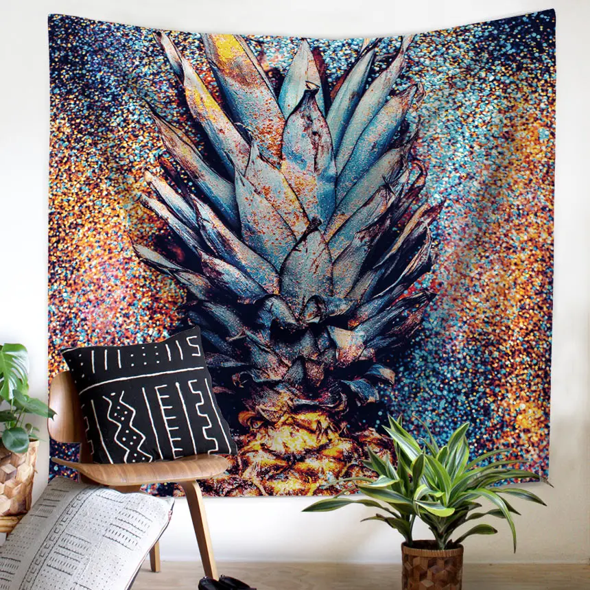 

150*130cm Pineapple Printed Tapestry Wall Hanging Carpet Polyester Curtains Beach Towel Table Cover Living Room Wall Decoration