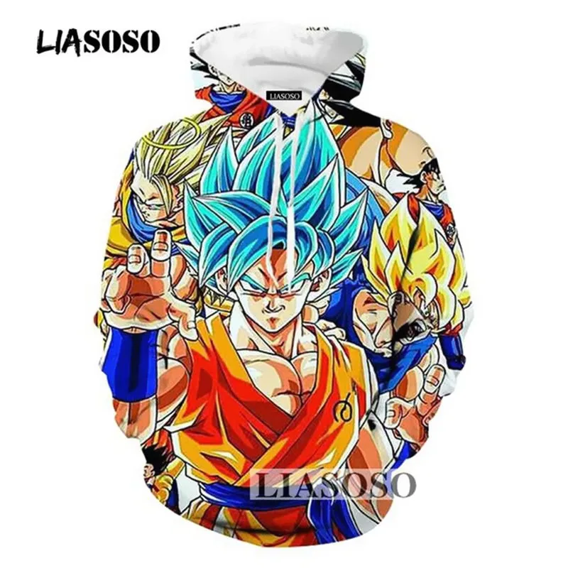 

LIASOSO Anime Hoodie 2018 Japanese Men 3D Digital Full Printed Dragon Ball Z Hoodie Sweatshirts Hip Hop Cap Tracksuits