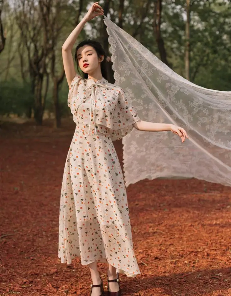 

Vintage Elegant Qi Pao Dress Women Summer Cloak Wrap Dress Lady Cheongsam Qipao Vestido