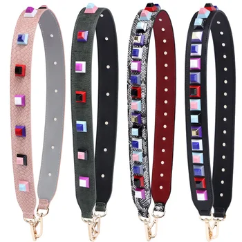 

New 2017 Interchangeable Trendy Panelled Genuine Leather Shoulder Strap Stud Strap You Famous Brand Strap Belts Bag