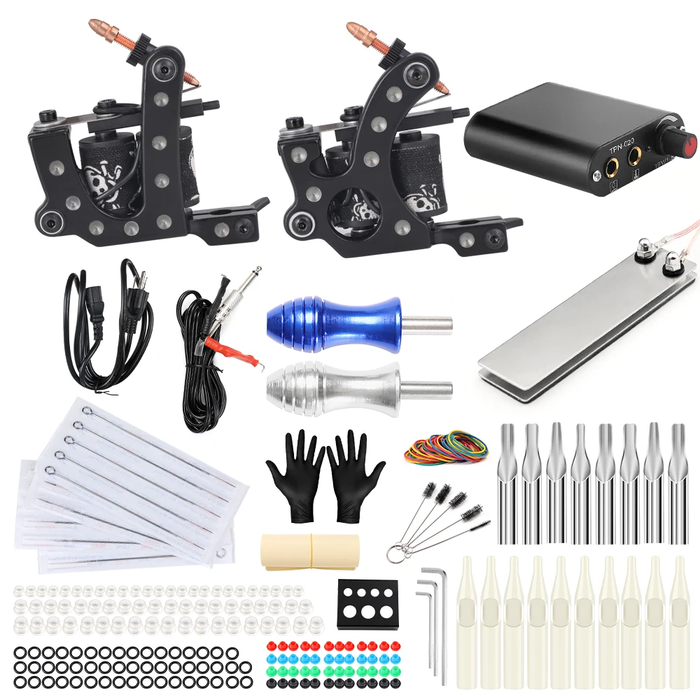 

Solong Tattoo Machine Set Two Coil Machine For Liner and Shader Power Supply Foot Pedal Grip Needles Tattoo Body&Art TK201-20